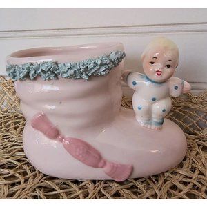 Relpo Pink Baby Bootie Planter, Made In Japan, 1961 Samson Import Co, EUC